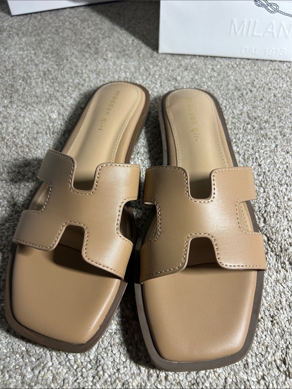 Madden Girl Tan H-Cut Slide Mules